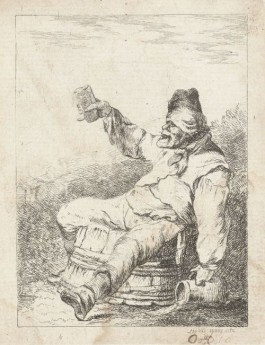 Dronken man zittend op een vat, Sophia Wilhelmina Evans, 1782 (Rijksmuseum)