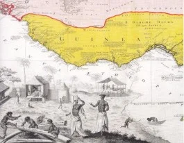 Kaart van West-Afrika, één van de gebieden waar de schepen van de MCC hun slaven kochten. (In: Geschiedenis van de MCC, uitgegeven door de erfgenamen Homann