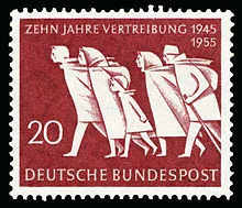 De Duitse posterijen herdachten in 1955 tien jaar 'Vertreibung' met een postzegel.