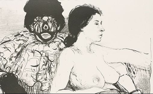 Aat Veldhoen, Robert Jasper Grootveld en Netty Dagevos, rotaprent, 1964 (Rijksmuseum, detail)