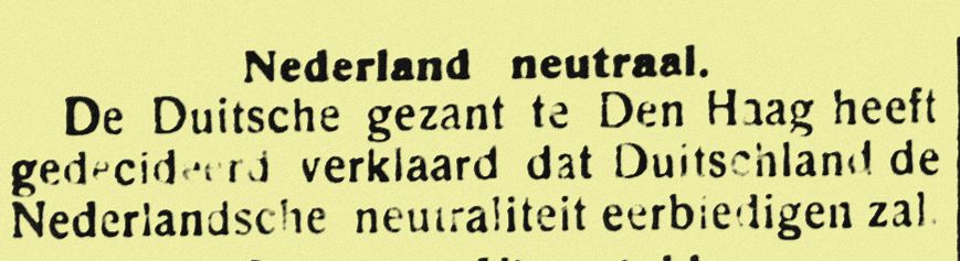 Bericht in het Bataviaasch Nieuwsblad van 5 augustus 1914 (Delpher)