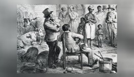 Een slavenmarkt in Suriname. Illustratie P.J. Benoit in 'Voyage à Surinam', 1839