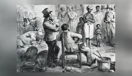 Een slavenmarkt in Suriname. Illustratie P.J. Benoit in 'Voyage à Surinam', 1839