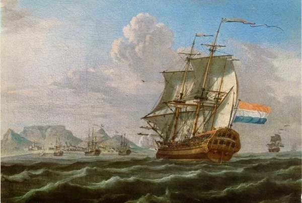 Een VOC-schip onderweg tussen Azië en het vaderland.