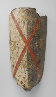 Bourgondisch wapenschild met Andreas-kruis en vier vuurslagen. Amsterdam, Rijksmuseum, inv. NG-KOG-2517-C.