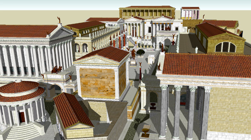 3d weergave van het Forum Romanum