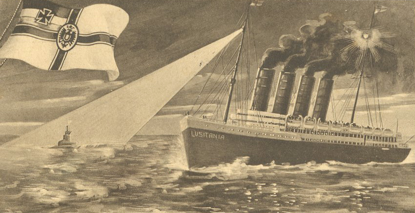Duitse ansichtkaart over de aanval op de Lusitania