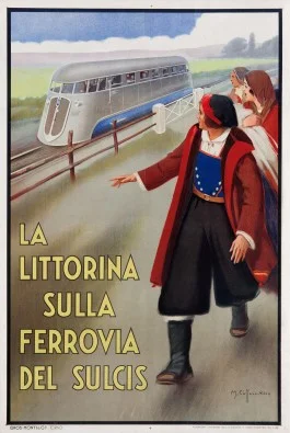 Affiche Littorina Ferrovia del Sulcis. Mario Caffaro Rore, 1935 (Galleria L’image, Alassio)