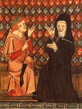 Héloïse en Abélard in het veertiende-eeuwse manuscript van het liefdesgedicht 'Roman de la rose' - cc