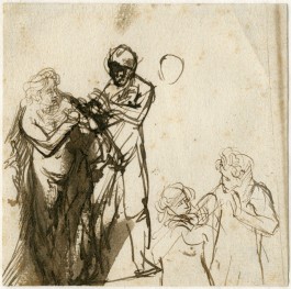 Schets van Rembrandt, als voorbereiding voor zijn ets 'Adam en Eva' (1638) 