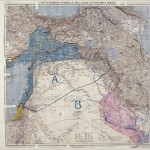 De verdeling van het Midden-Oosten in een Frans (A) en Brits (B) protectoraatgebied volgens het Sykes-Picotverdrag van 1916