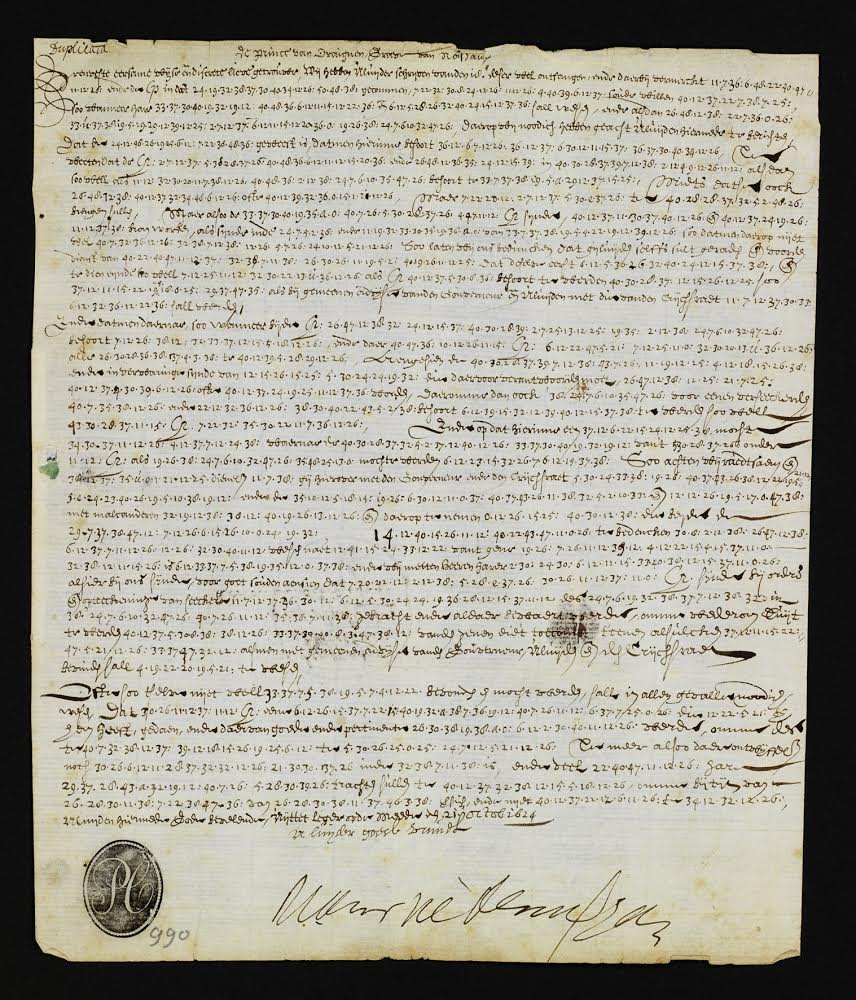 Een in code geschreven brief van prins Maurits aan het stadsbestuur van Breda, 1624