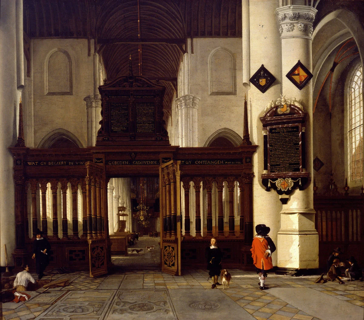 Gezicht in de Nieuwe Kerk met memorietafel van Adriaen Teding van Berkhout (Prinsenhof)