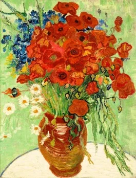 Vaas met rode klaprozen en madeliefjes - Vincent van Gogh, 1890