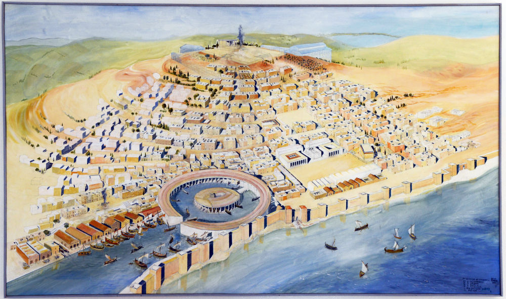Zicht op de Punische haven van Carthago