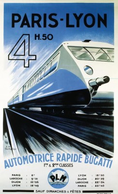 Affiche Paris-Lyon, Automotrice Bugatti, 1935 door E.A. Schefer (La Vie du Rail)