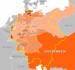 De Duitse Bond in 1860 (gele grenzen) met een deel van Oostenrijk - cc