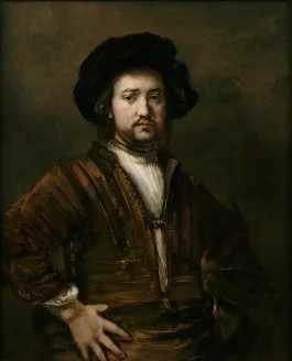 Portret van een man met de handen in de zij - Rembrandt, 1658 (Rembrandthuis)