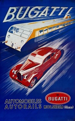 Poster Bugatti Automobiles Autorails, 1938 door R. Géri (Bugatti Trust, Prescott)