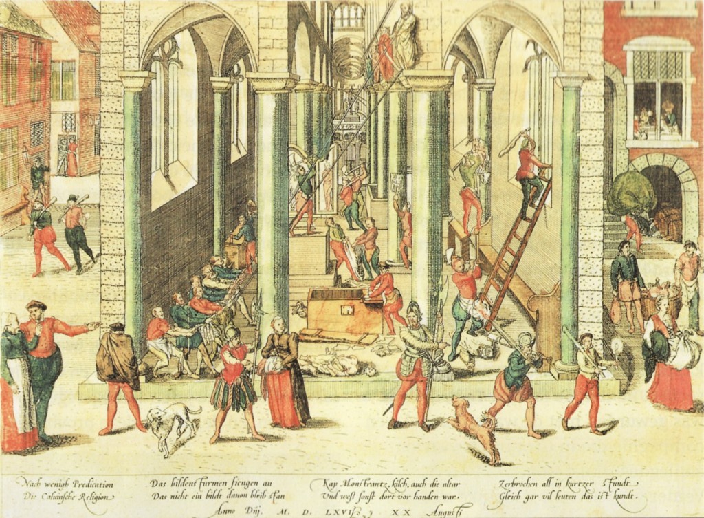 Vernieling van Onze-Lieve-Vrouwekathedraal te Antwerpen op 20 augustus 1566. (gravure gemaakt door Frans Hogenberg)