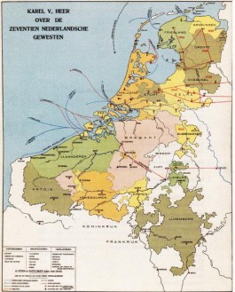 De Nederlanden in 1555, toen Karel V afstand deed van de troon. (Wandplaat)
