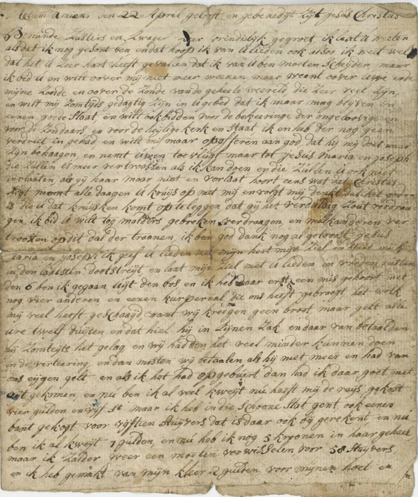De eerste brief van Ermers, nog geschreven vanuit Amiens