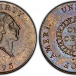 Voor en achterzijde van een chain cent uit 1793