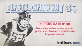 Affiche waarmee de NOS reclame maakte voor de Elfstedentocht van 1985