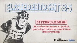 Affiche waarmee de NOS reclame maakte voor de Elfstedentocht van 1985