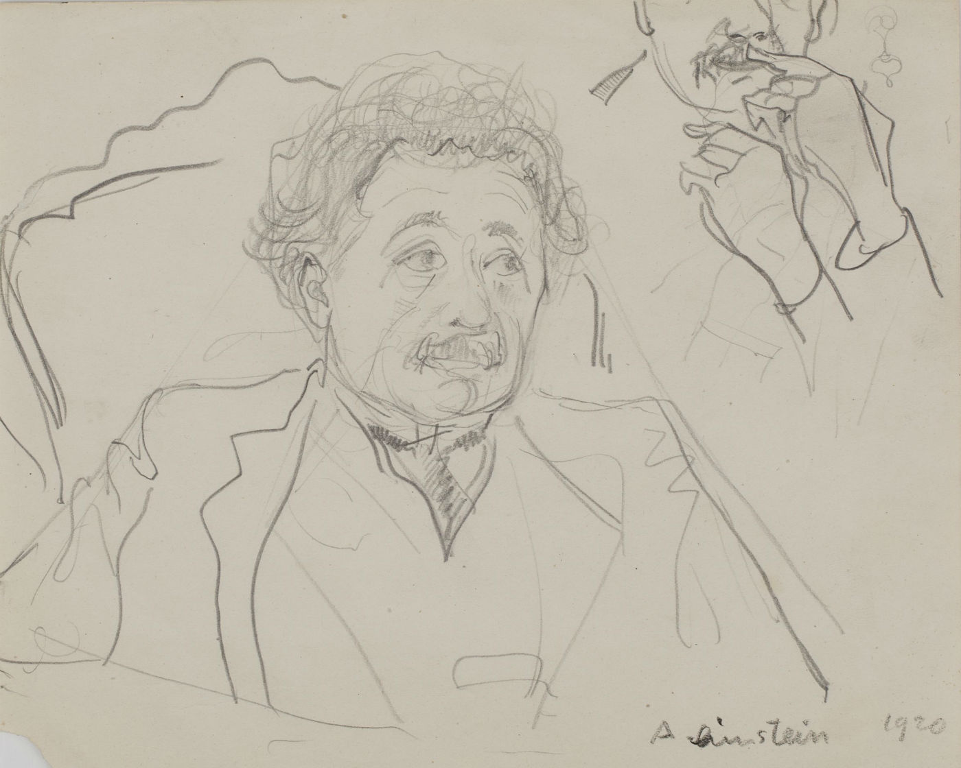 Albert Einstein potloodtekening 1920 door Harm Kamerlingh Onnes (Boerhaave)