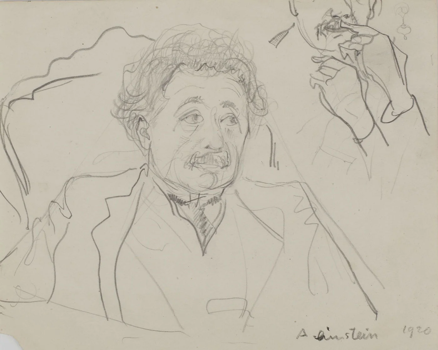 Albert Einstein potloodtekening 1920 door Harm Kamerlingh Onnes (Boerhaave)