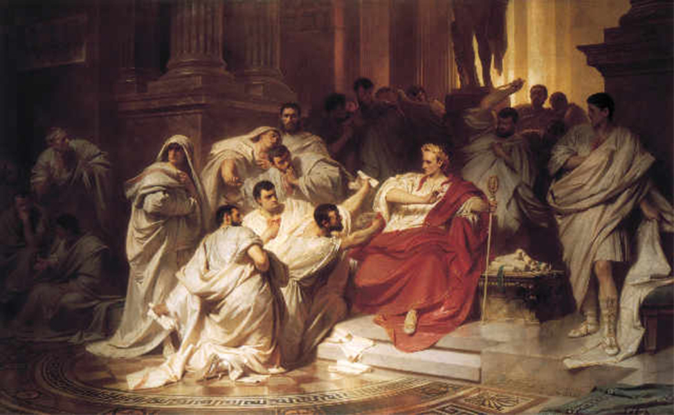 De dood van Julius Caesar (reproductie naar een anoniem schilderij, 1904).