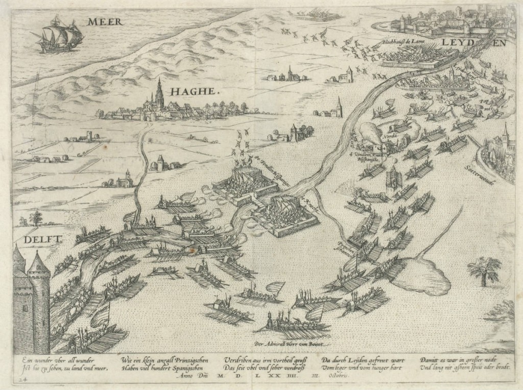Leiden in last - Leidens ontzet, 3 oktober 1574 (ets van onbekende artiest). Collectie HGA.