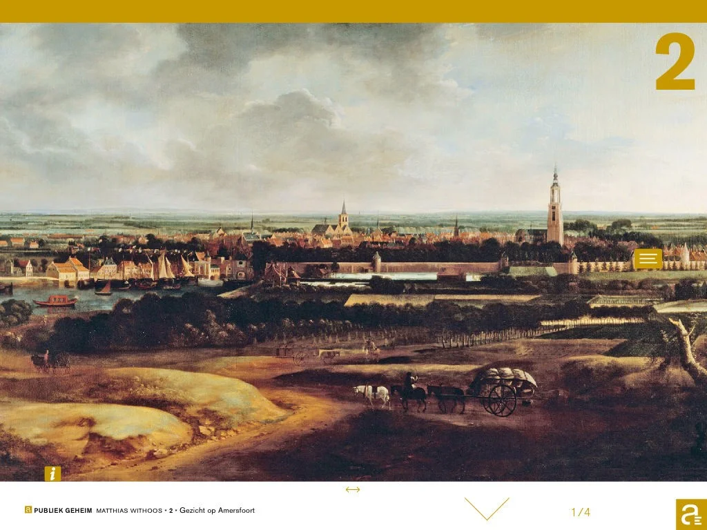 Gezicht op Amersfoort. Schilderij (1671, 2.5 x 4 meter) van Matthias Withoos was bestemd voor het stadhuis en prijkt nu in Museum Fehlite.