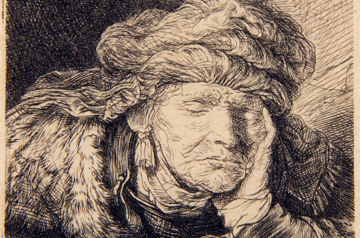 Slapende oude vrouw - Rembrandt van Rijn