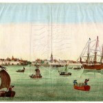 De rede van Vlissingen met een VOC-schip en beurtschepen, aan het einde van de 18e eeuw. (Bron:GAG,HTA)