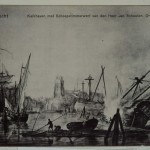 Kalkhaven met scheepstimmerwerf van den Heer Jan Schouten omstreeks 1850 (Regionaal Archief Dordrecht)