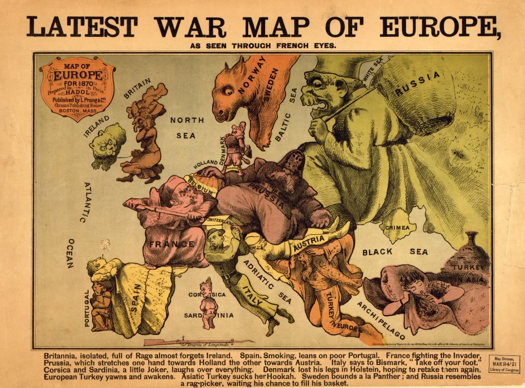 Cartoon-kaart 'Europa door de ogen van Frankrijk'