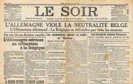 Voorpagina van de Brusselse krant Le Soir van 4 augustus 1914 met melding van de Duitse aanval op België