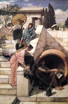 Diogenes in de ton, schilderij door John William Waterhouse