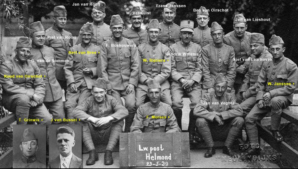 Een groep luchtwachters (vrijwilligers die vliegbewegingen in de gaten hielden) uit Helmond kwam ook op de Pavon terecht. Zeven van hen (namen in geel) werden nooit meer teruggevonden. 