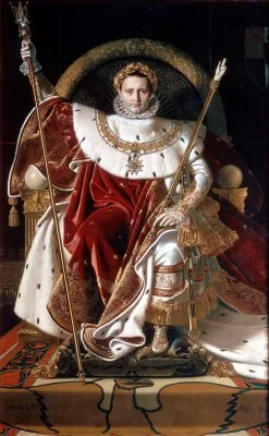 Napoleon op de keizerlijke troon, met laurierskrans in de stijl van Julius Caesar. Bron: Wikimedia.