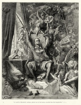 Don Quichot, zoals afgebeeld op een boekillustratie uit 1863, van de hand van Gustave Doré