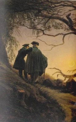 ‘Zwei Männer in der Betrachtung des Mondes’ (1819), schilderij van Casper David Friedrich