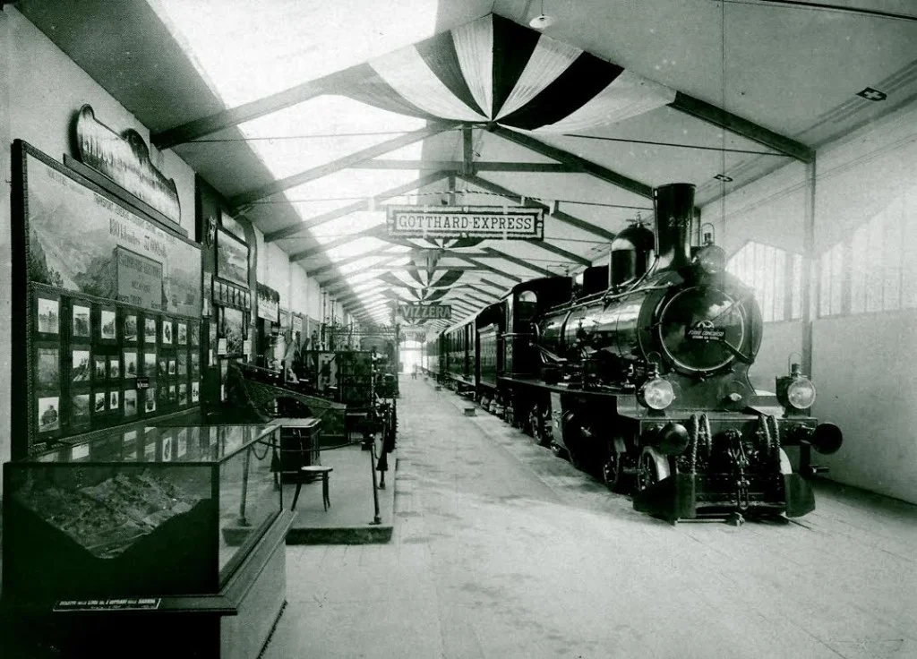 Gotthard Express in het Zwitserse transportpaviljoen, 1906