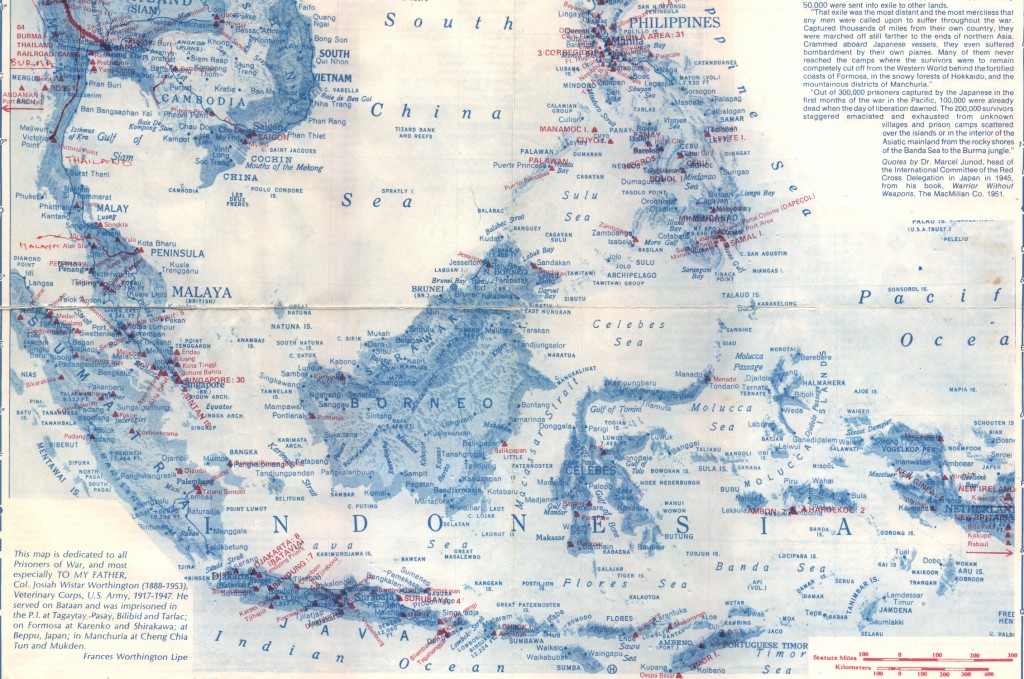 Kaart met de Jappenkampen in Nederlands-Indië (detail)