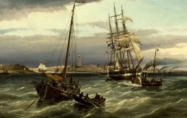 Cornelis Christiaan Dommersen, IJmuiden gezien van het einde der Noordpier, 1878 (detail)