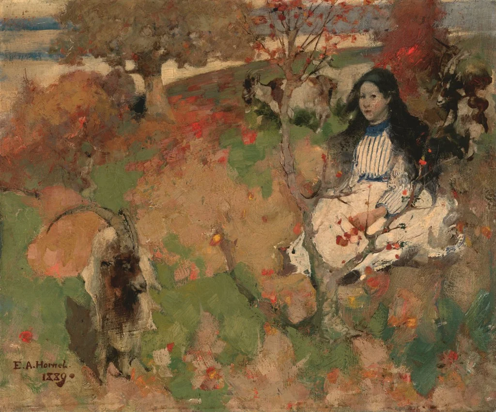 Edward Atkinson Hornel, The Goatherd, olieverf op doek, 1889, Glasgow Museums Kelvingrove