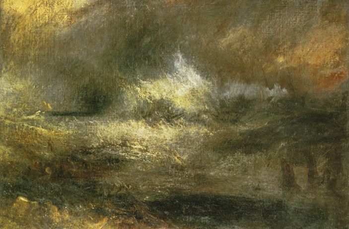 Joseph Mallord William Turner, Stormy Sea with Blazing Wreck © Tate Britain, Londen