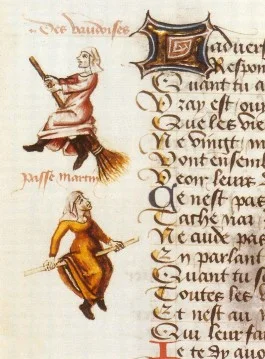 Een van de eerste afbeeldingen van heksen die op bezems vlogen dateert van 1451, in een handschrift van Martin Le France (Le Franc), ‘Le champion des dames’, waar ze als ‘Vaudoise’ worden aangeduid.